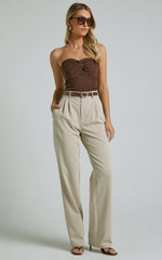Jelena Top - Jersey Strapless Twist Front Top in Chocolate