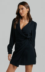 Immogen Mini Dress - Fixed Wrap Dress in Black