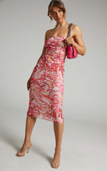 Brunetta Midi Dress - Strapless Mesh Dress in Love Child