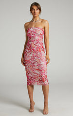 Brunetta Midi Dress - Strapless Mesh Dress in Love Child