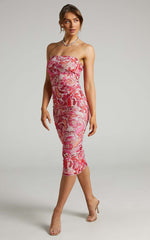 Brunetta Midi Dress - Strapless Mesh Dress in Love Child