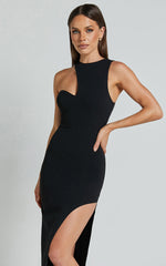 Alexis Midi Dress - Cut Out Detail High Split Dress in Black