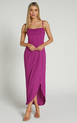 Andrina Midi Dress - High Low Wrap Corset Dress in GRAPE