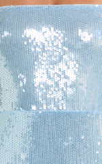 Belize Maxi Dress - Sequin Asymmetric Ruffle Split Bodycon Dress in Sky Blue