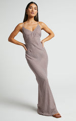 Brunita Midi Dress - V Neck Low Scoop Back Slip Dress in Moroccan Geo