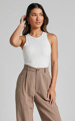 Cardella Tank - Jersey Long Line Scoop Neck Top in White