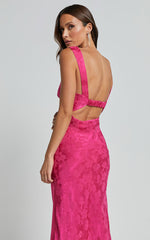 Cohen Midi Dress - Jacquard Satin Midi Dress in Pink