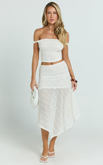 Hayden Top - Twist Off Shoulder Lace Crop Top in White