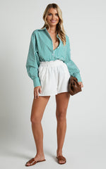 Hiromi Shorts - High Waisted Linen Look A-Line Shorts in White