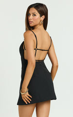 Hope Mini Dress - Strappy Back Straight Neck Fitted Dress in Black