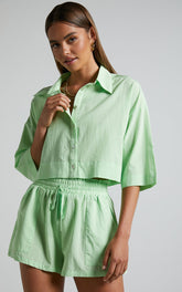 Jesmae Shorts - Paper Bag Waist Shorts in Mint