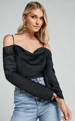 Julian Top - Off Shoulder Long Sleeve Cowl Neck Top in Black