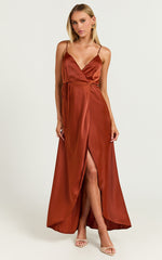 Mine Would Be You Maxi Dress - Wrap Dress in Copper Satin