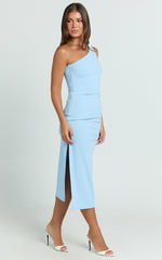 Monette Midi Dress - One Shoulder Straight Dress in Blue