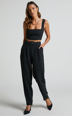 Reyna Two Piece Set - Crop Top and Tailored Pants Set in Black