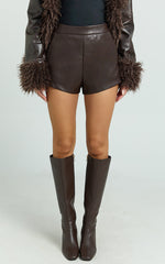 Rosetta Shorts - PU Fitted Micro Shorts in Chocolate