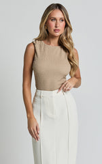 Sadie Top - Sleeveless Textured Jersey Top in Sand
