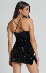 Salome Mini Dress - Bodycon Sequin Dress in Black