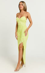 Silvana Midi Dress - Halter Ruched Side Split Dress in Citrus
