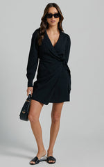 Immogen Mini Dress - Fixed Wrap Dress in Black