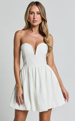 Alesia Mini Dress - Strapless Bubble Hem Dress in White