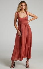 Amalie The Label - Kai Double Tie Back Midi Dress in Burnt Rose