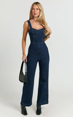 Avie Jumpsuit - Denim Fitted Jumpsuit in Indigo