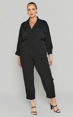 Ayelin Jumpsuit - Linen Relaxed 3/4 Sleeve Jumpsuit in Black