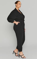 Ayelin Jumpsuit - Linen Relaxed 3/4 Sleeve Jumpsuit in Black
