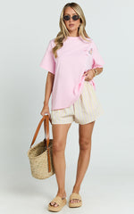 Bertina Two Piece Top and Shorts Set - Extra Spicy T-Shirt Set in Pink