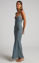 Brunita Midi Dress - V Neck Low Scoop Back Slip Dress in Tile Geo