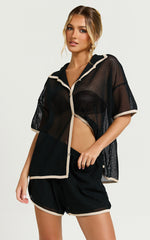 Cade Two Piece Top and  Shorts Set - Trim Knit Short Set in Black/Tan