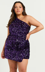 Molly Playsuit - Sequin One Shoulder Skort Playsuit in Purple