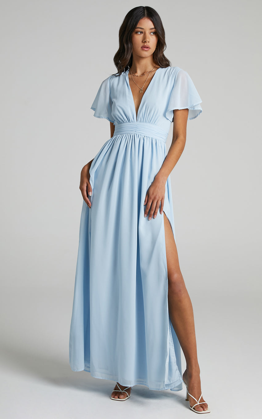 December Maxi Dress - Empire Waist Dress in Light Blue