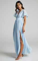 December Maxi Dress - Empire Waist Dress in Light Blue