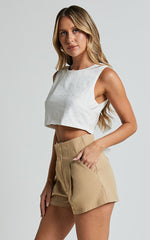 Elyssa Shorts - Pleat Detail Shorts in Camel