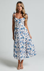 Emilio Midi Dress - Cup Bust Sleeveless Dress in Blue Floral