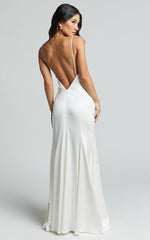 Francia Maxi Dress - Sweetheart Thigh Split Dress in White