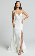 Francia Maxi Dress - Sweetheart Thigh Split Dress in White