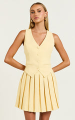 Harlee Vest - Fitted V Neck Tailored Vest Top in Lemon