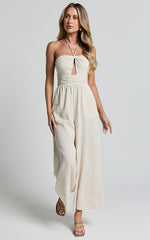 Isla Jumpsuit - Linen Halter Neck Jumpsuit in Beige