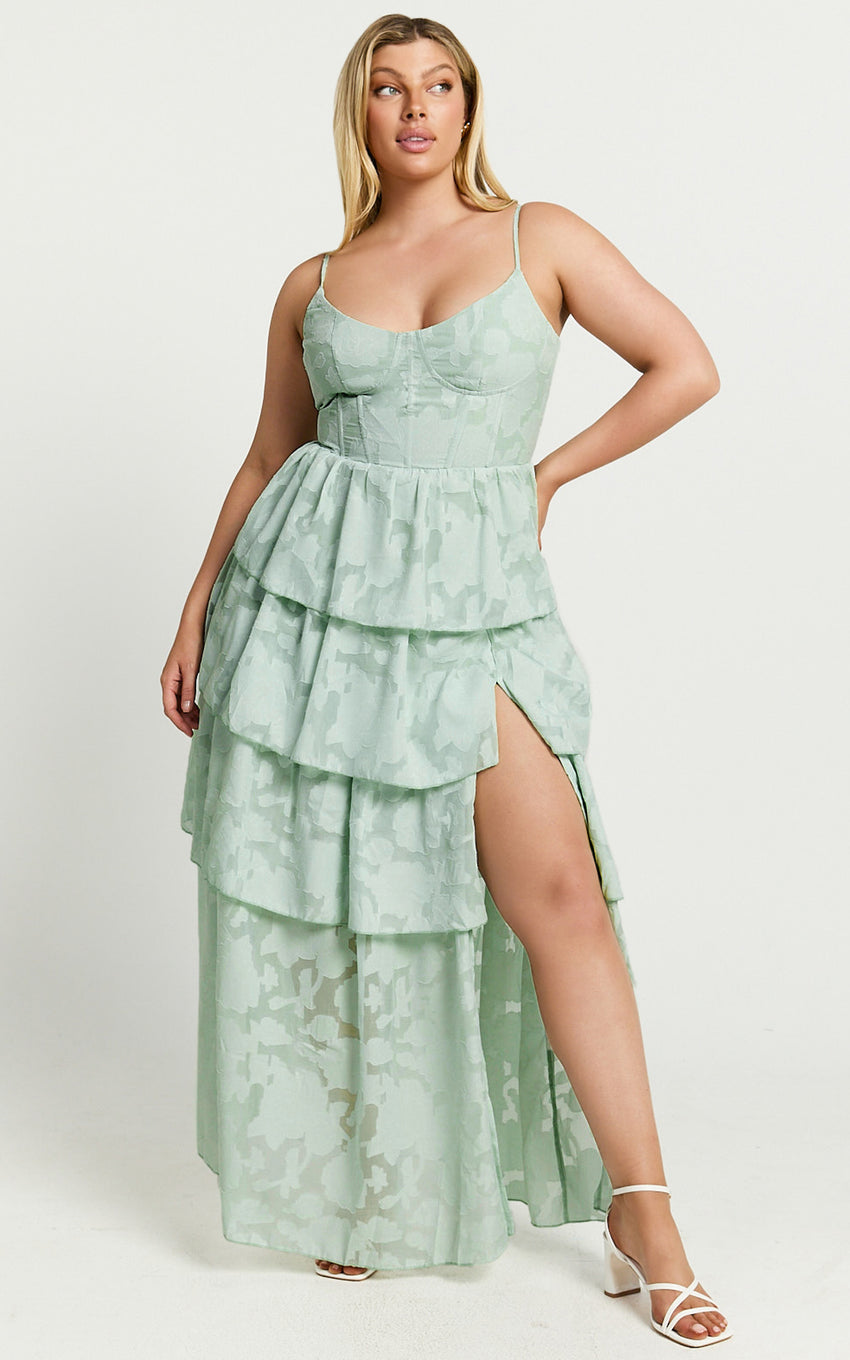 janezkie midaxi dress femme tiered formal dress in light blue Jazzlyn Waist-Smocked Tie-Front Tiered Maxi Dress ( Light Blue ) Ale Accessories