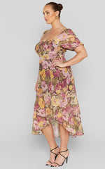 Jasalina Midi Dress - Puff Sleeve Dress in Classic Floral