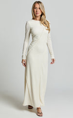 Kylie Maxi Dress - Long Sleeve Low Back Dress in Cream