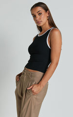 Lacey Top - Scoop Neck Contrast Bind Detail Top in Black/White