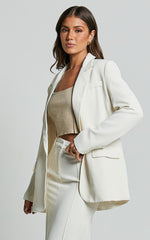 Michelle Blazer - Oversized Plunge Neck Button Up Blazer in Stone
