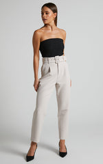 Milica Trousers - Belted High Waisted Trousers in Beige