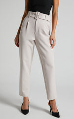 Milica Trousers - Belted High Waisted Trousers in Beige