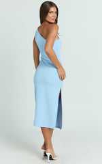 Monette Midi Dress - One Shoulder Straight Dress in Blue