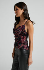Rosalie Top - Cowl Neck Cami Top in Burn Out Floral